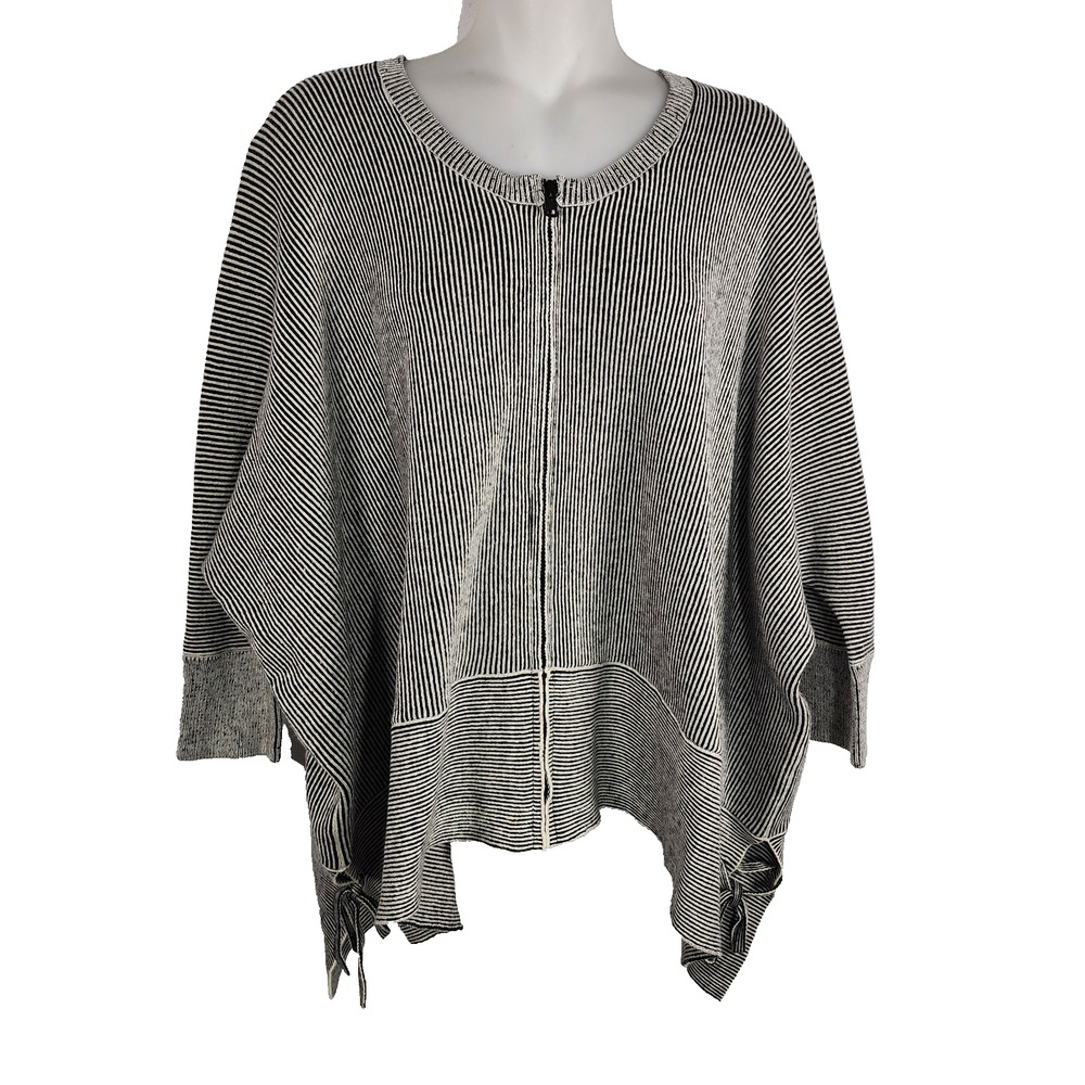 Cabi Women Cupids Cardigan Sweater Full Zip Front Striped Boxy Oversized M Black